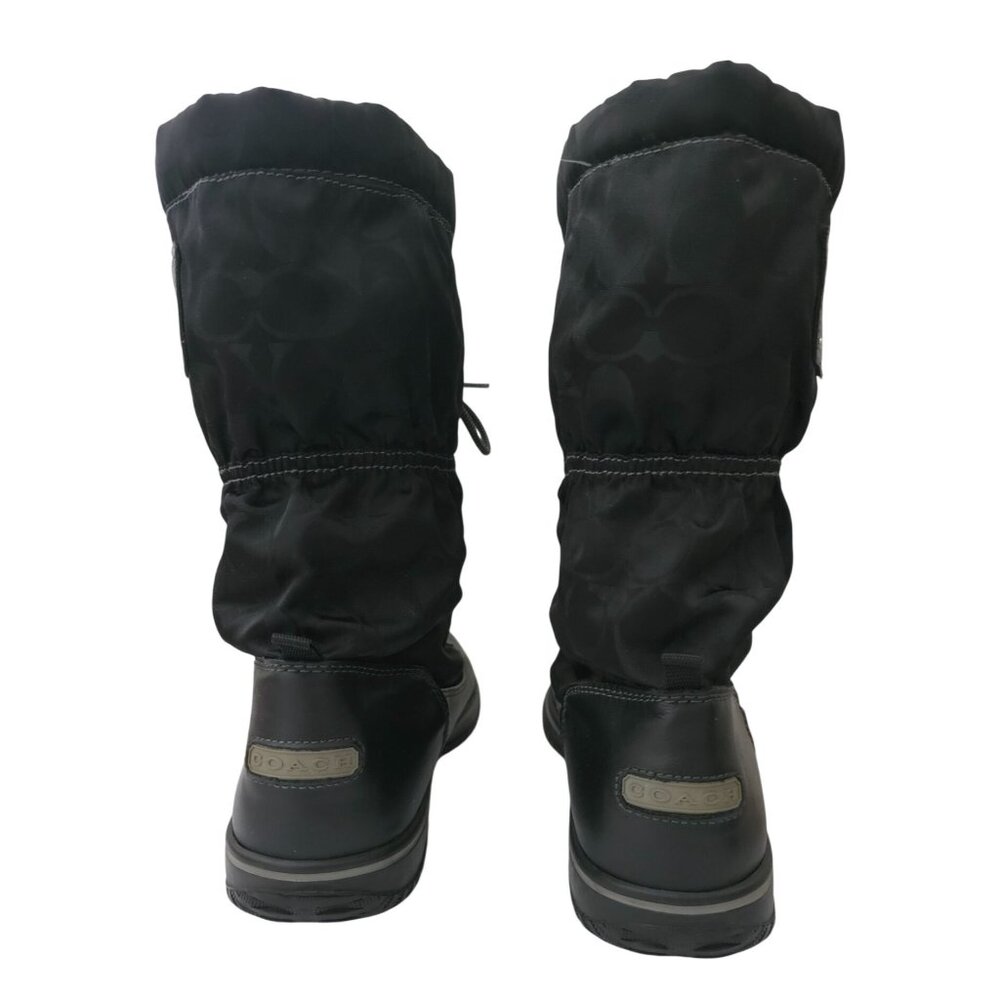 Coach SHAINE Black Signature Lined Lace-Up Leather Nylon Winter Boots Size 8.5 B - Picture 3 of 9